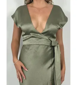 Bec & Bridge The Dreamer Wrap Midi Dress Sage Size AU 16 for rent on The Volte - image 3