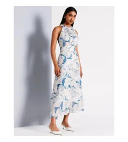 Basque Gathered Neck Asymmetric Midi Dress Abstract Floral Size AU 16 for rent on The Volte - image 2