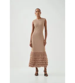 Aje Breeze Knit Midi Dress Rose Gold Size AU 8 for rent on The Volte - image 1