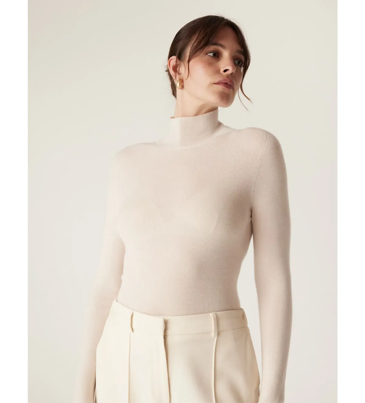 Cable Superfine Merino Turtle Neck in Ecru Size  - Image 4