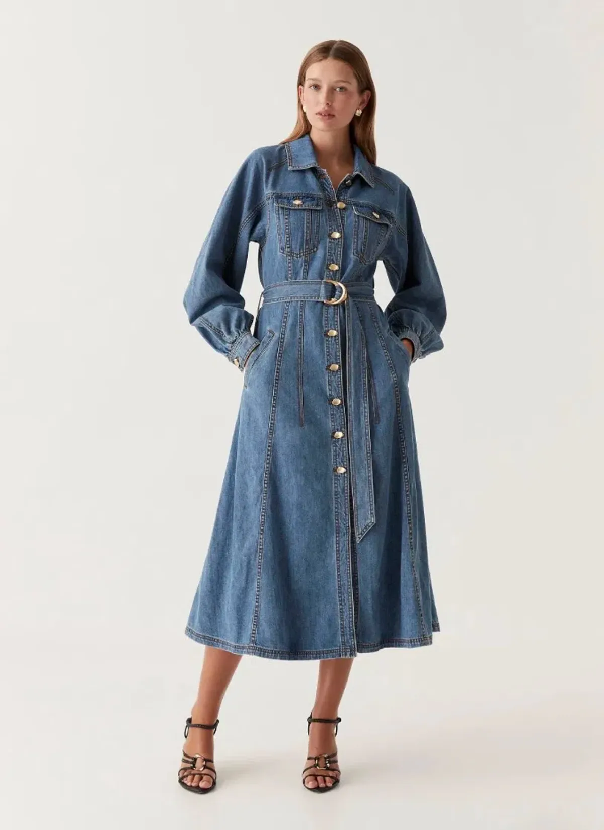 Aje Denim Full Sleeve Midi Dress Blue Size 8 - Image 1