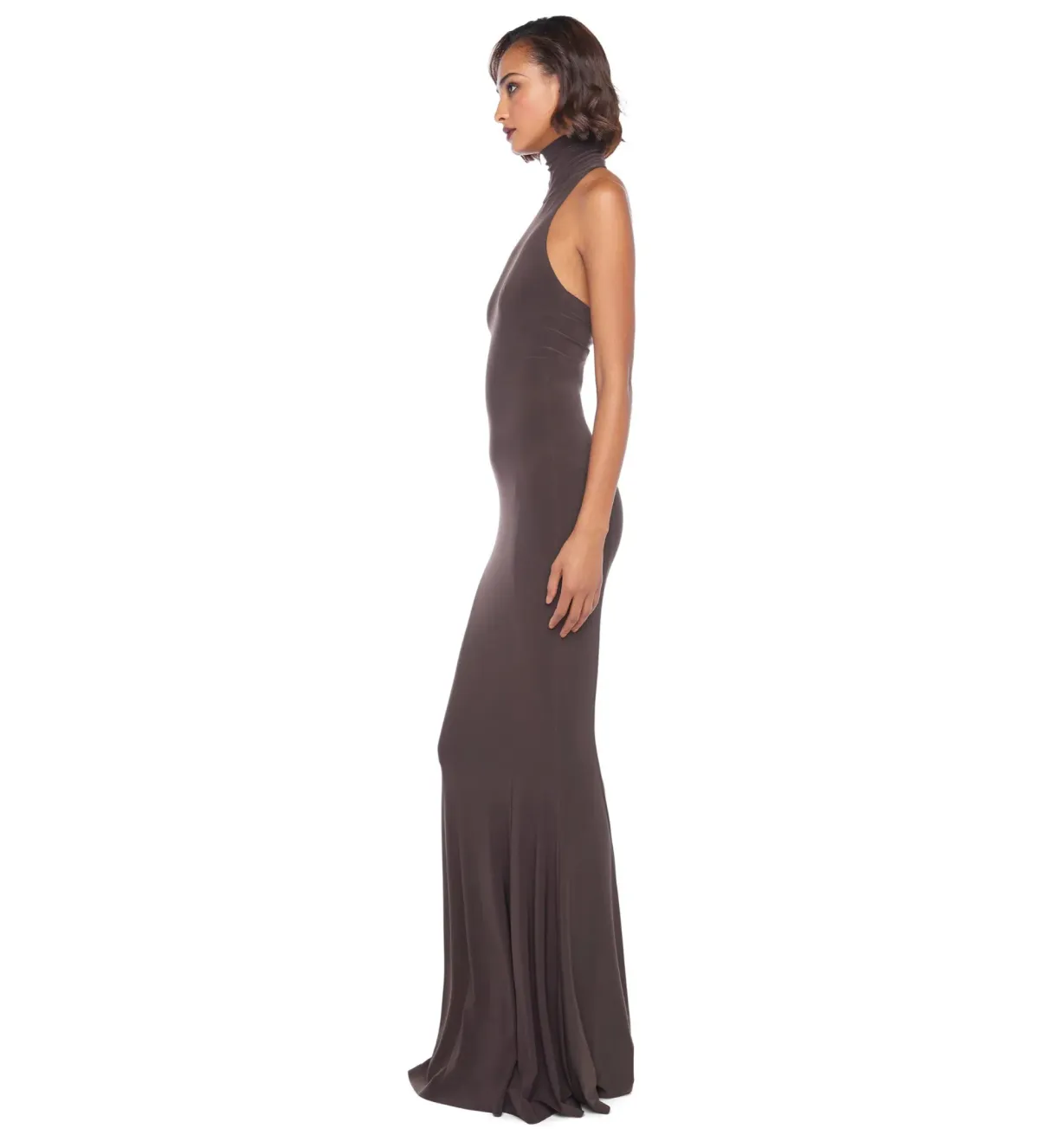 Norma Kamali Halter Turtle Fishtail Gown Chocolate Size AU 8 - Image 3