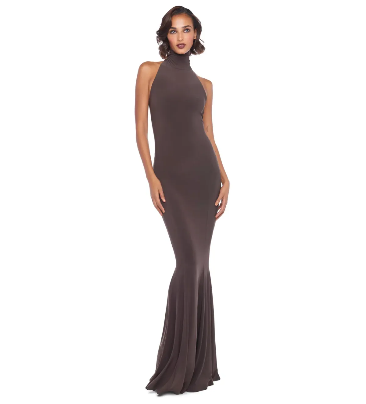Norma Kamali Halter Turtle Fishtail Gown Chocolate Size AU 8 - Image 1