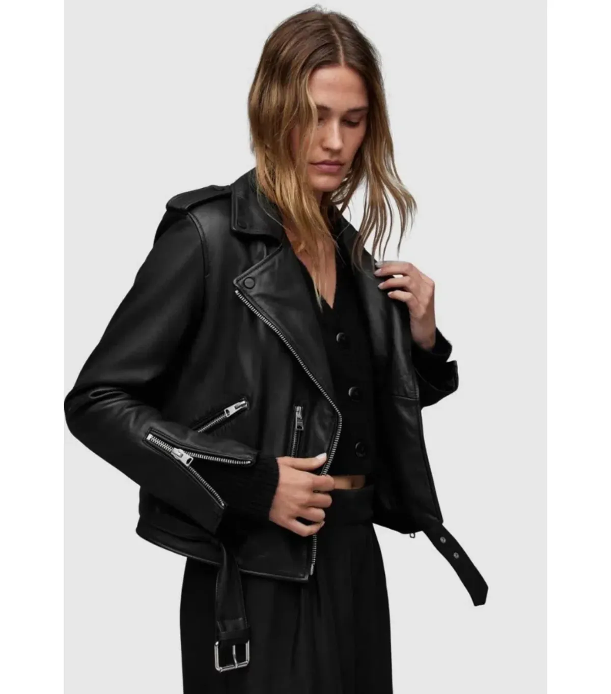 AllSaints Balfern Leather Biker Jacket Black Size AU 8 - Image 6