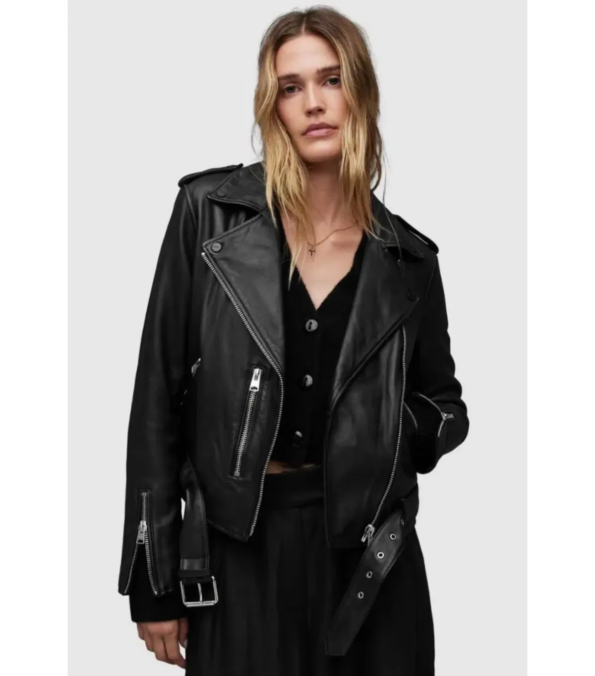 AllSaints Balfern Leather Biker Jacket Black Size AU 8 - Image 5