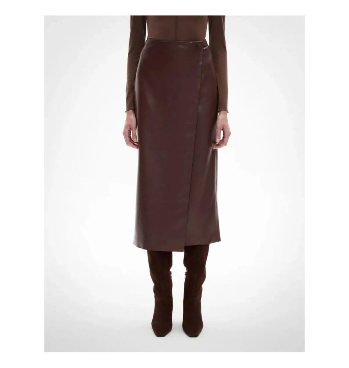 Witchery Button Wrap Midi Skirt Mocha One Size - Image 2
