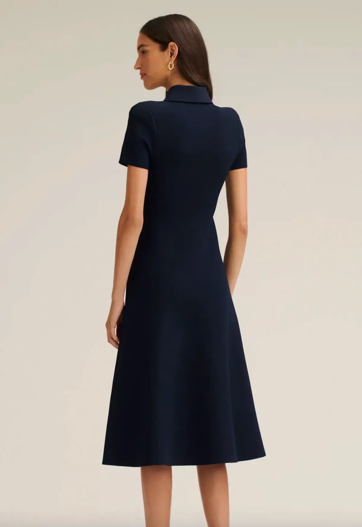 Scanlan Theodore Crepe Knit Poppy Shirt Midi Dress in Navy Size 10 - Image 3