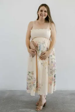 Zimmermann Halliday Scallop Midi Dress in Cream Watercolour Floral Size 4 / AU14-16 for rent on The Volte - image 1