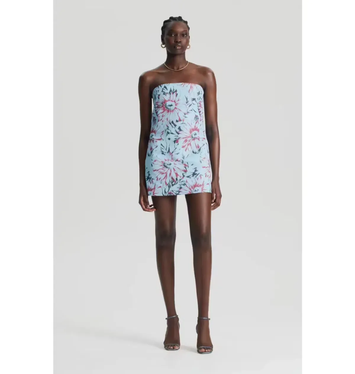 Scanlan Theodore Floral Taffeta Mini Dress in Ice Blue Size 6/XS  - Image 1