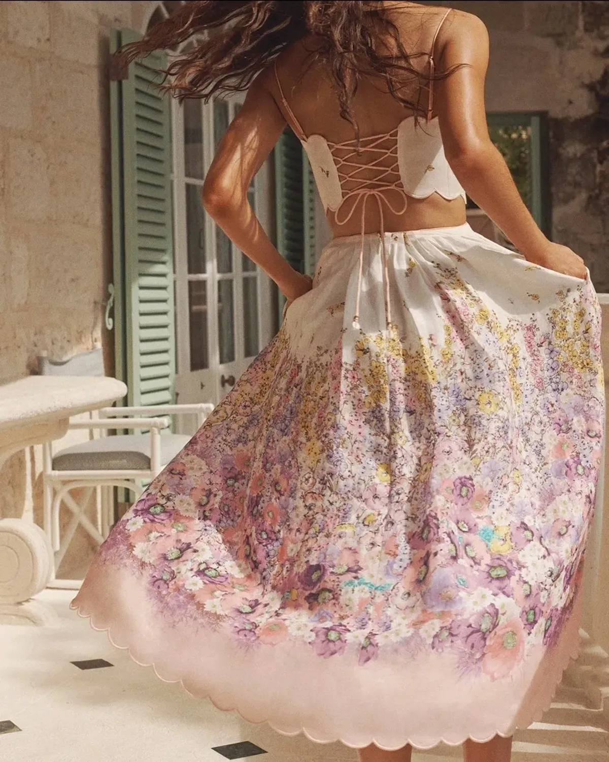 Zimmermann Jude Scallop Midi Dress in Peach Gradient Floral Size 3 /AU 10-12 - Image 4