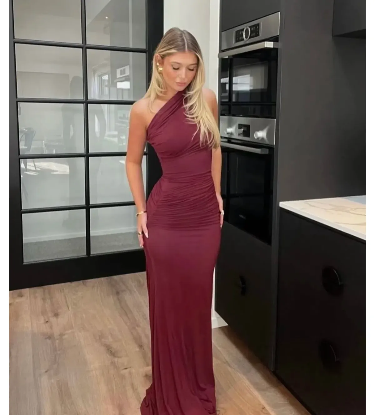 Entire Studios Pillar Ruched Maxi Dress Ruby Size 8 - Image 1