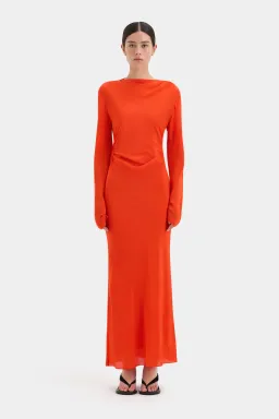 Sir The Label Fresca Gathered Midi Dress Tangerine Size 12 for rent on The Volte - image 1