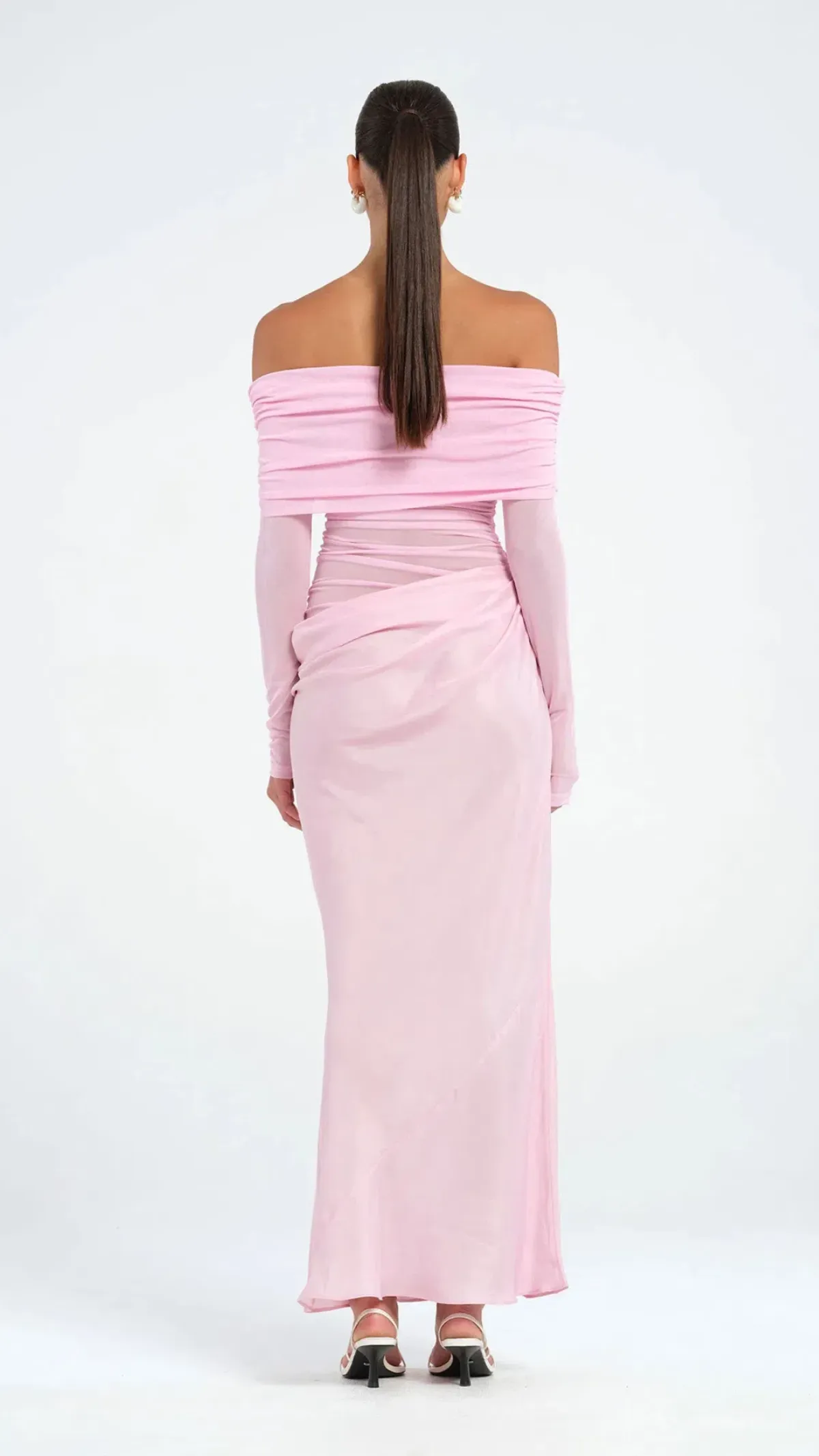 Benni Yasmin Off Shoulder Maxi Dress Baby Pink Size 10 - Image 3