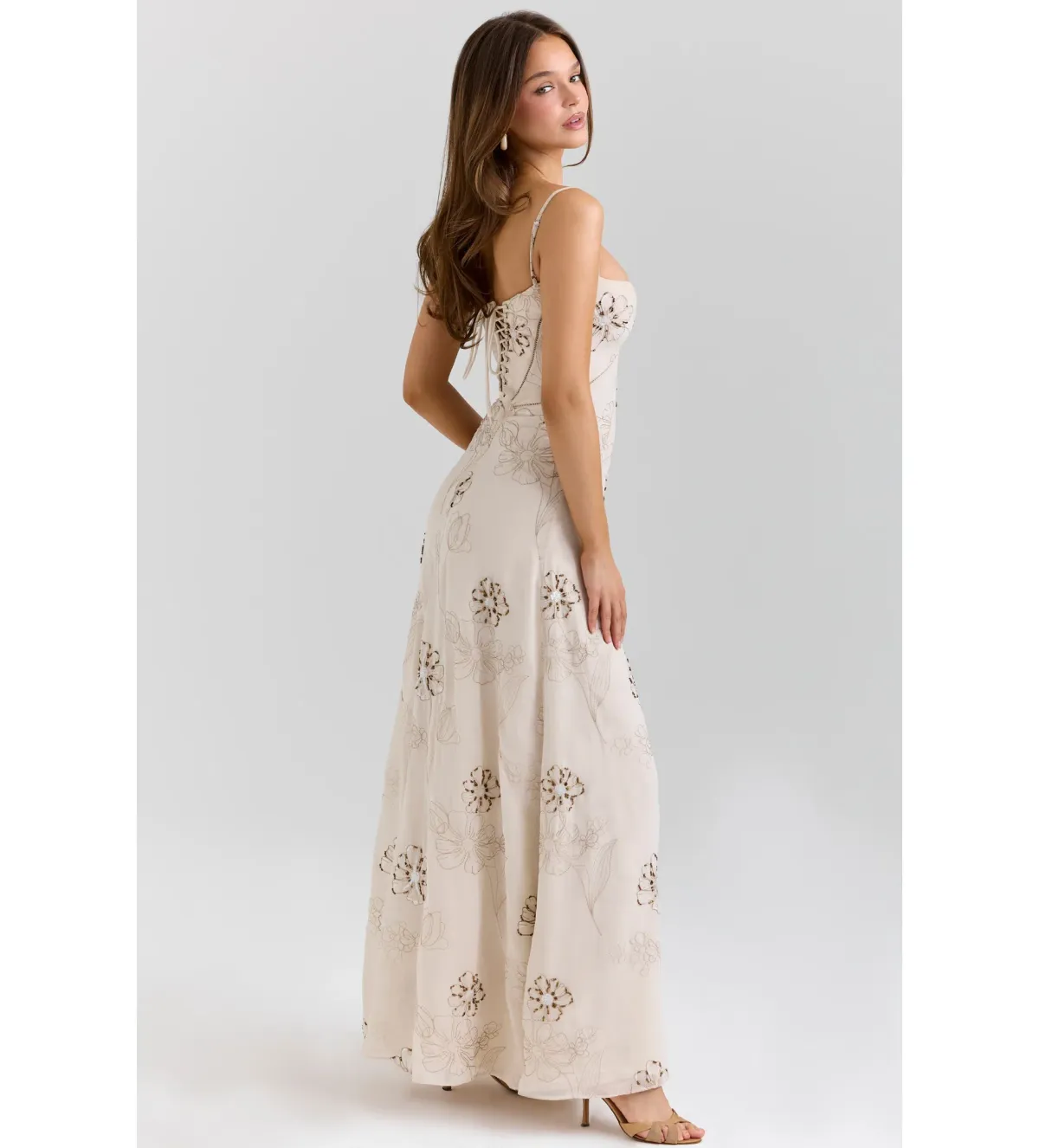 House of CB Seren Maxi Dress in Vanilla Hand-Beaded Floral Embroidery Size 10/M - Image 3