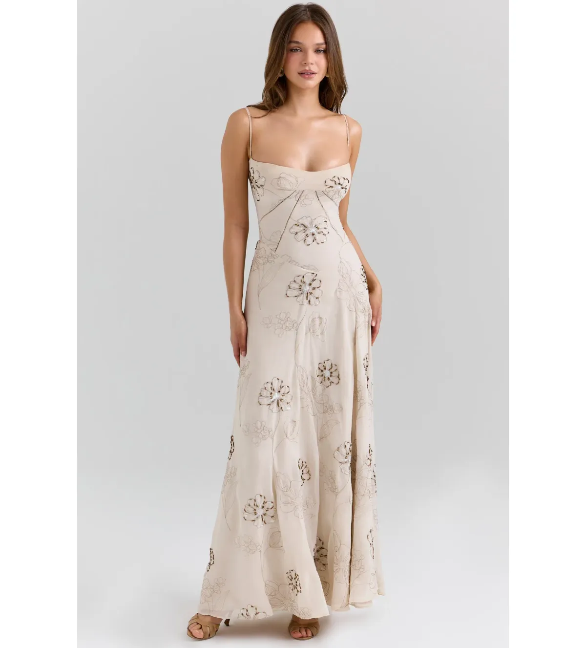 House of CB Seren Maxi Dress in Vanilla Hand-Beaded Floral Embroidery Size 10/M - Image 2