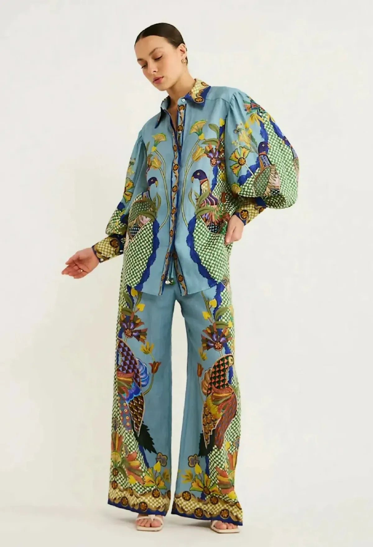 Alemais Gilly Shirt & Pant Set Misty Blue Print Size AU 14 - Image 1