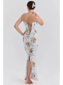 House of CB Isis Corset Maxi Dress in Soft Blue Vintage Print Size S / AU 8 for rent on The Volte - image 3