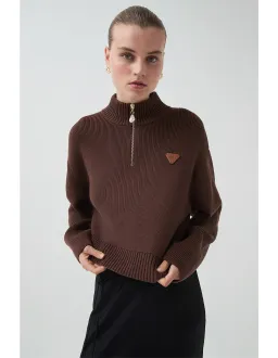Aje Naia Quarter Zip Knit in Chocolate Brown Size  for rent on The Volte - image 2