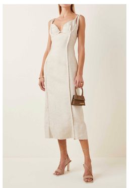 Jacquemus Valerie Woven Midi Dress Beige Size 8 for rent on The Volte - image 1