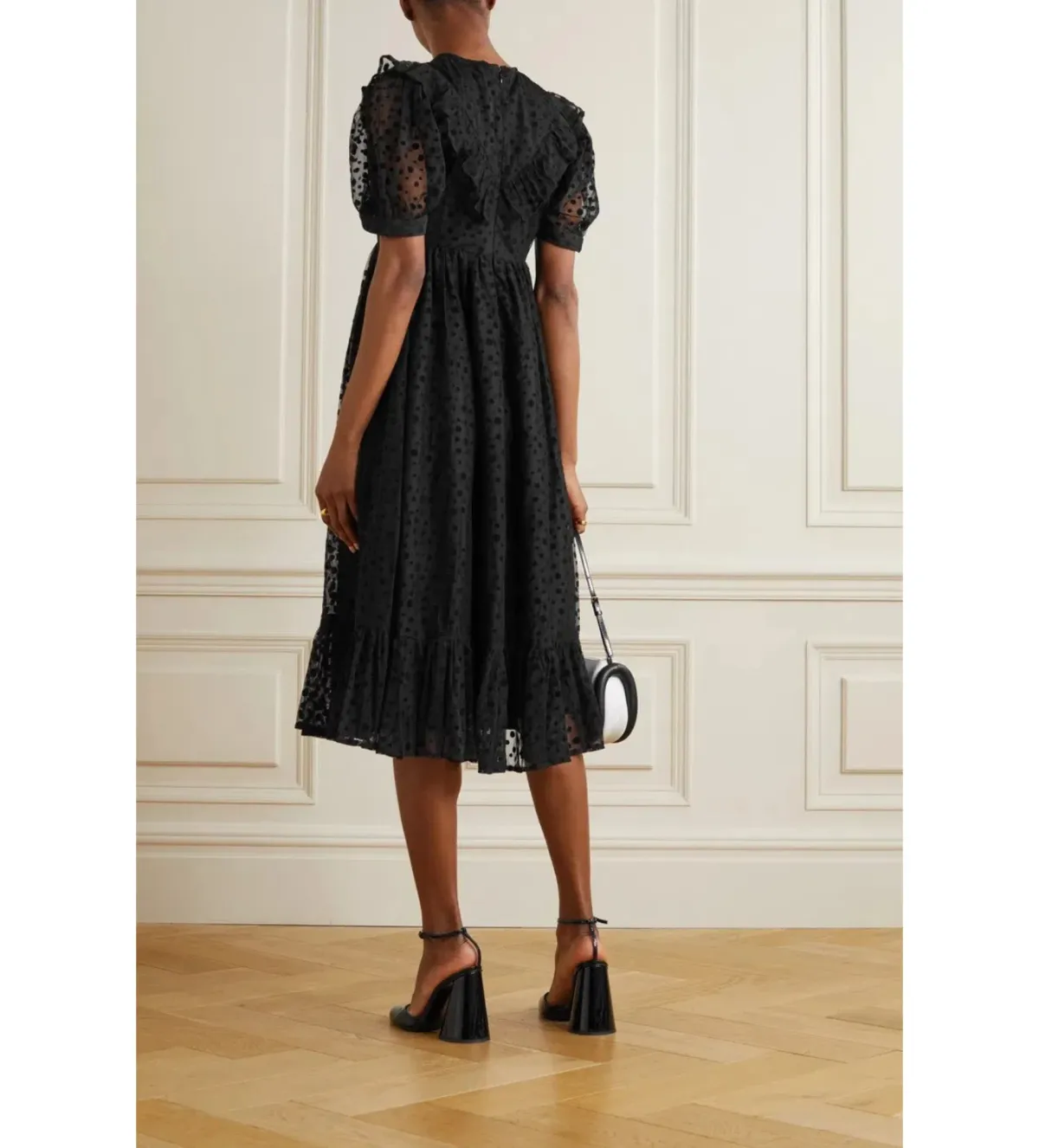 Batsheva May Ruffled Polka-Dot Flocked Tulle Midi Dress Black Size AU 18 - Image 2