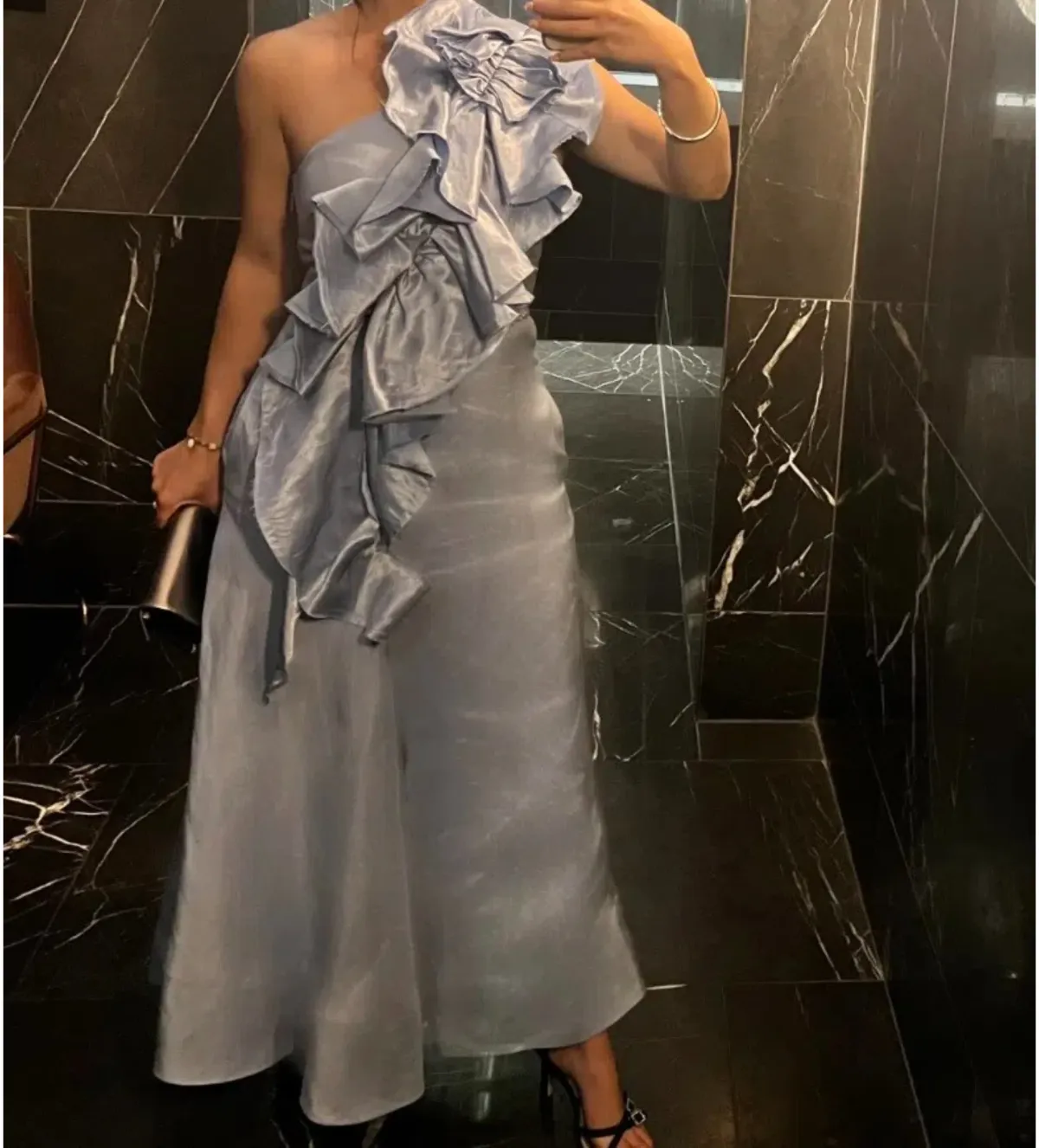 Aje Adelia Ruffle Midi Dress Light Sky Blue Size AU 6 - Image 4