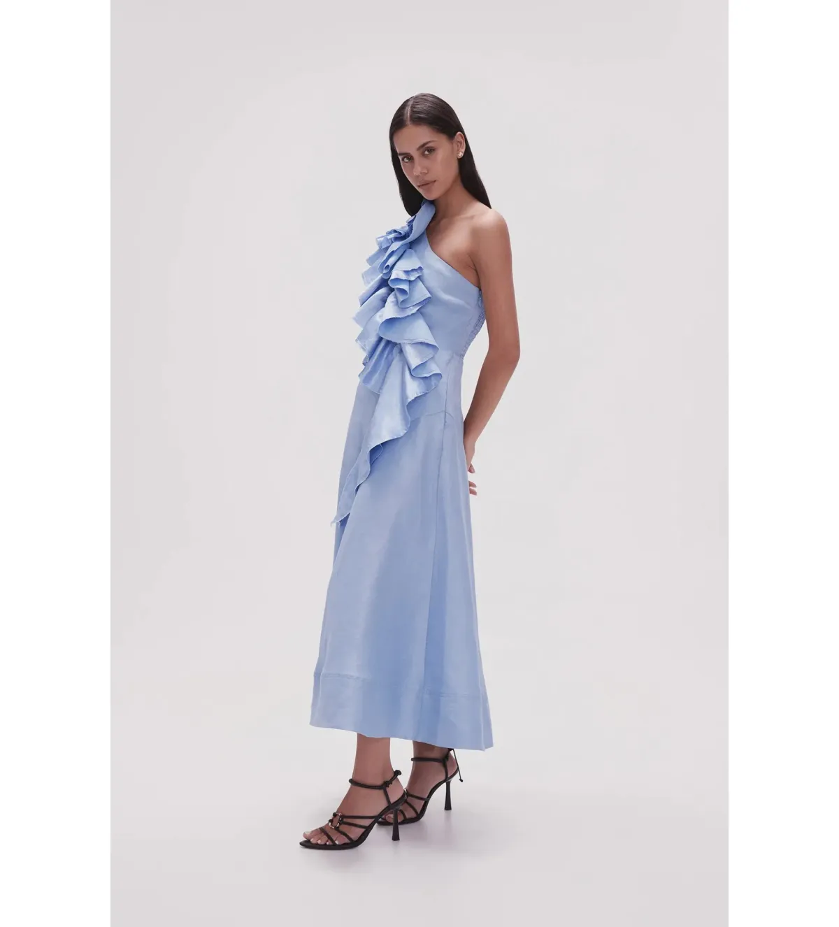 Aje Adelia Ruffle Midi Dress Light Sky Blue Size AU 6 - Image 2