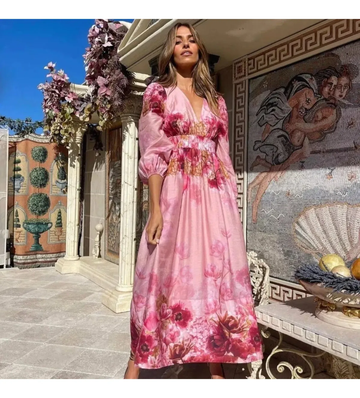 Sheike Swan Lake Midi Dress Pink Floral Size AU 16 - Image 5