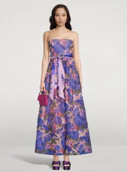 Zimmermann High Tide Strapless Maxi Dress Purple Ikat Floral Size 1 / AU 10 for rent on The Volte - image 4