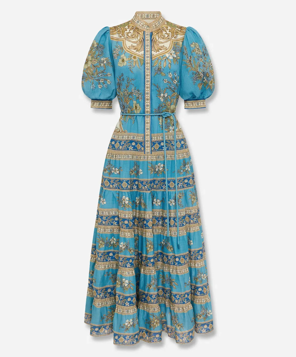 Alemais Cassie Tiered Midi Dress Blue Floral Print Size 10 - Image 3