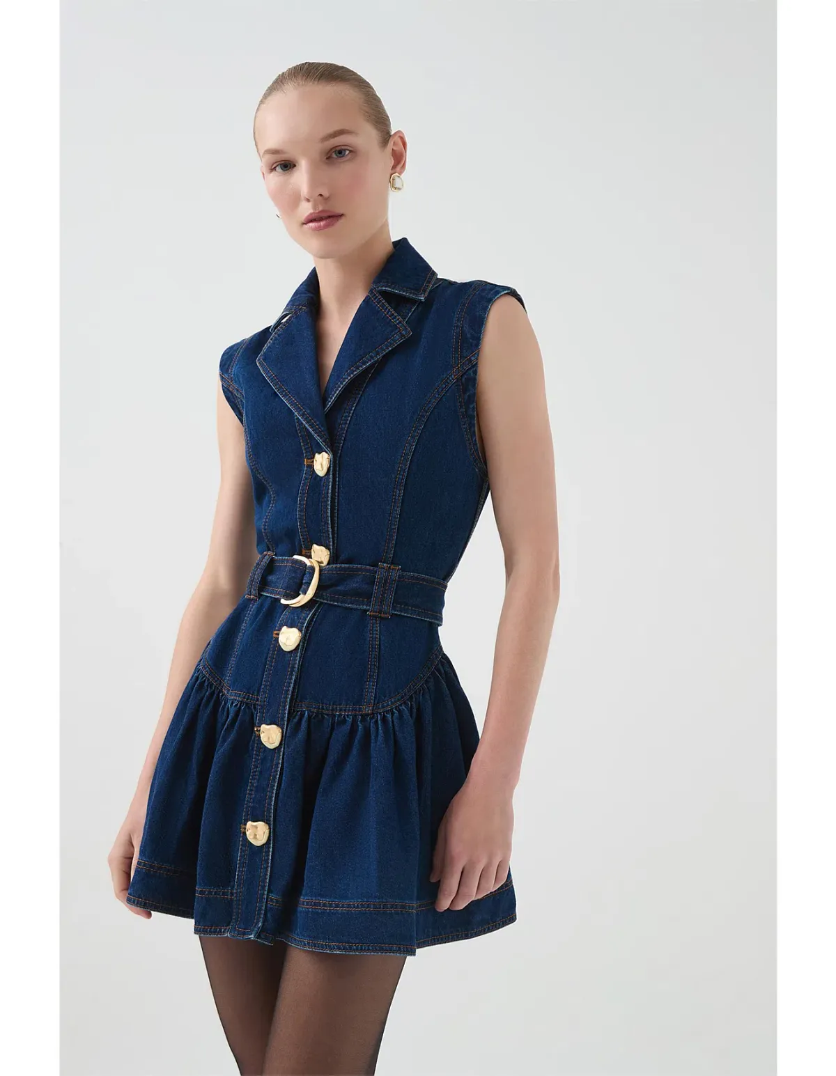 Aje Elena Belted Denim Mini Dress in Dark Classic Wash Size 10/M - Image 2