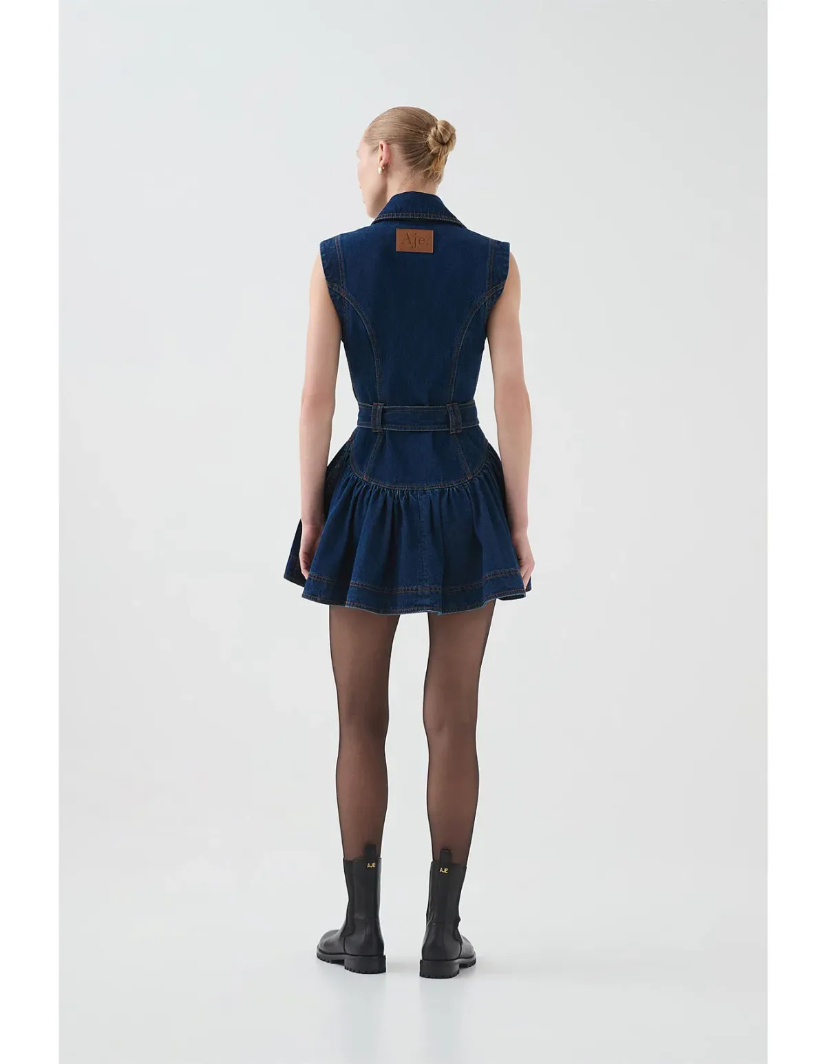 Aje Elena Belted Denim Mini Dress in Dark Classic Wash Size 10/M - Image 3