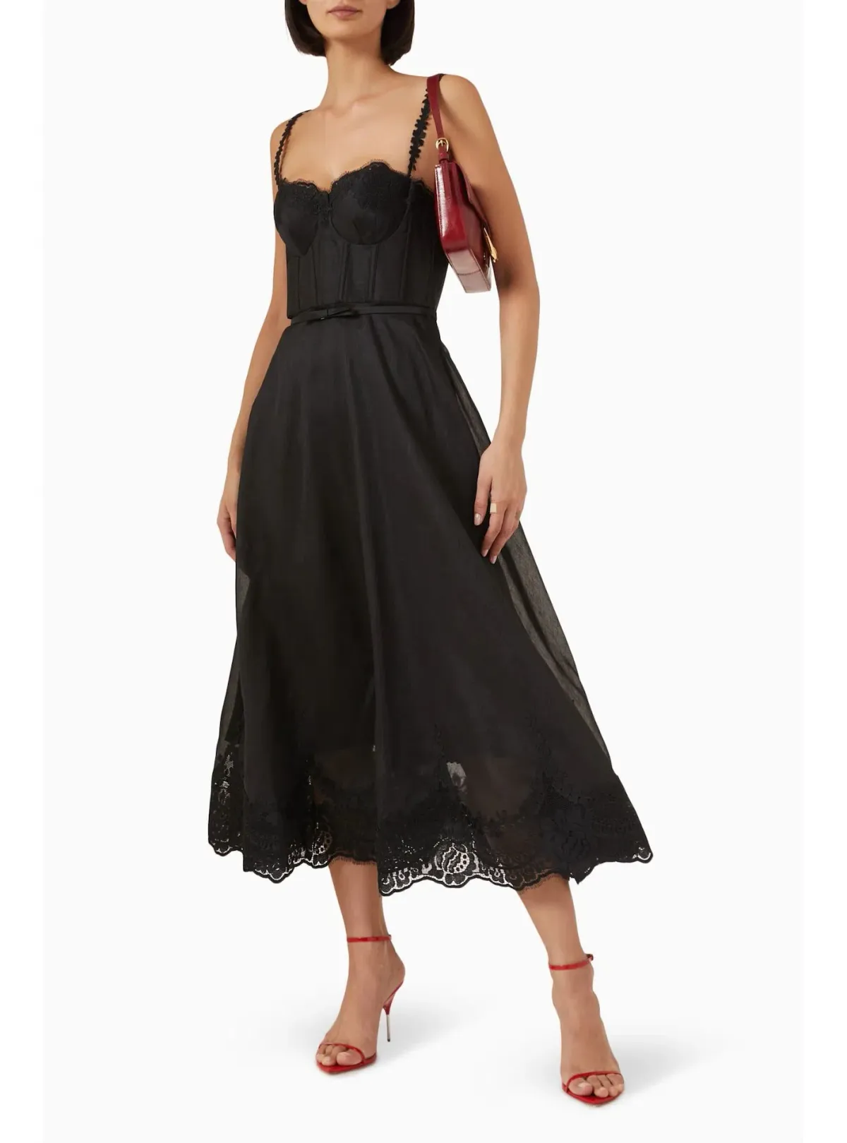 Zimmermann Hypnotic Lace Trim Midi Gown in Black Size 2 / AU 12 - Image 2