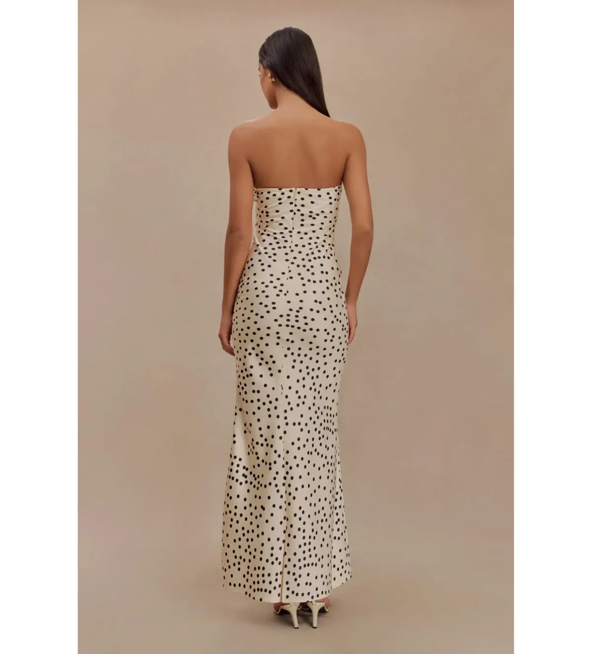 MESHKI Claudette Strapless Satin Maxi Dress Polka Dot Print Size S AU 8 - Image 3