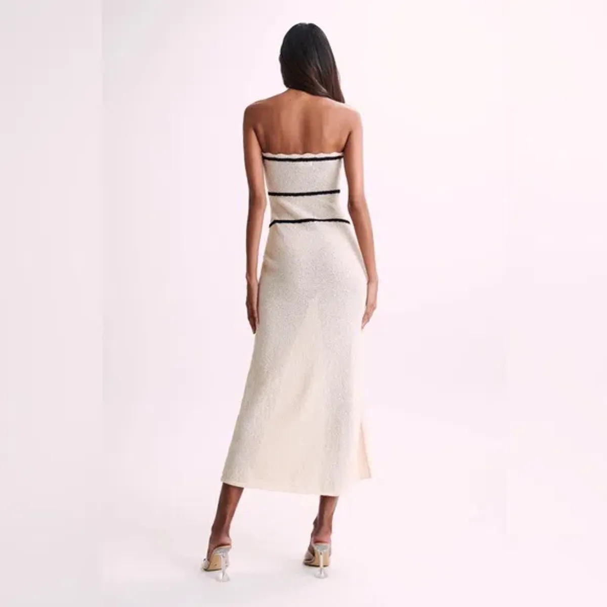 Strapless Knit Midi Dress With bow in Cream Size 12/L - Image 3