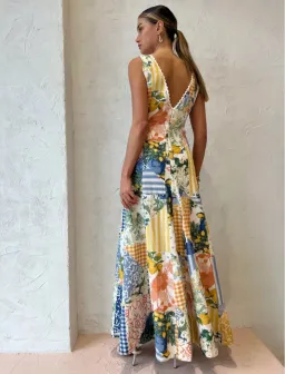 By Nicola Wavy Maxi Dress in Lemon Patchwork Size 10 for rent on The Volte - image 3