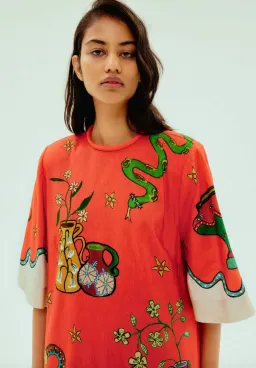 Alémais Rose Tee Midi Dress Red Print Size AU 14 for rent on The Volte - image 3