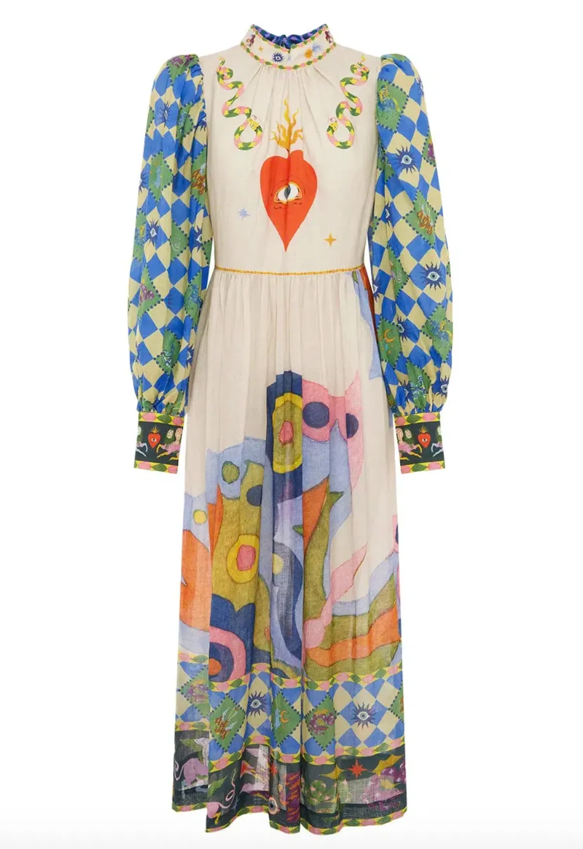 Alemais Lou Balloon Sleeve Midi Dress Multi Size AU 10 - Image 5