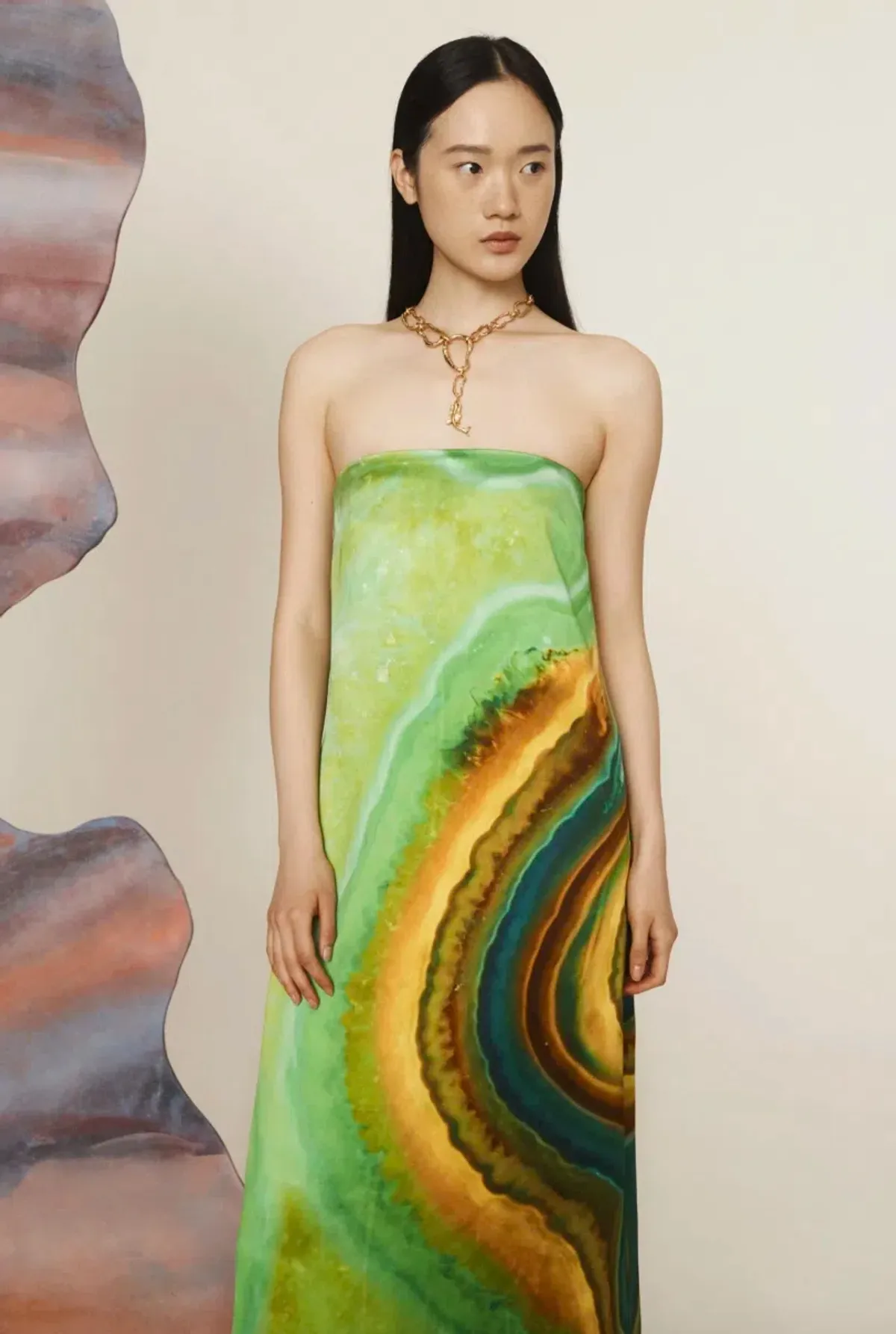 Alémais Iris Maxi Strapless Gown Green Print Size 16 - Image 2