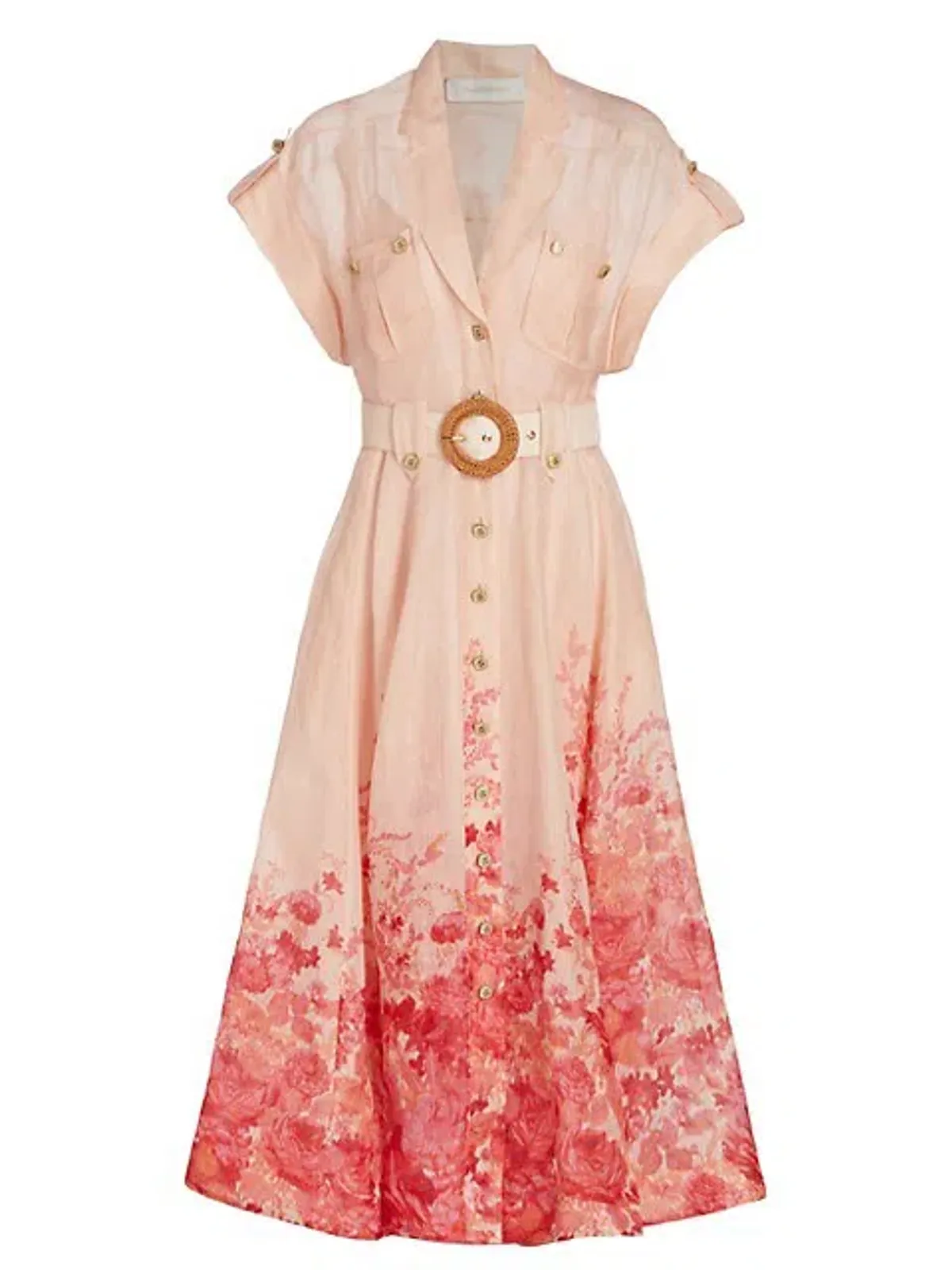 Zimmermann High Tide Midi Shirtdress Pink Ikat Floral Size 2 / AU 12 - Image 3