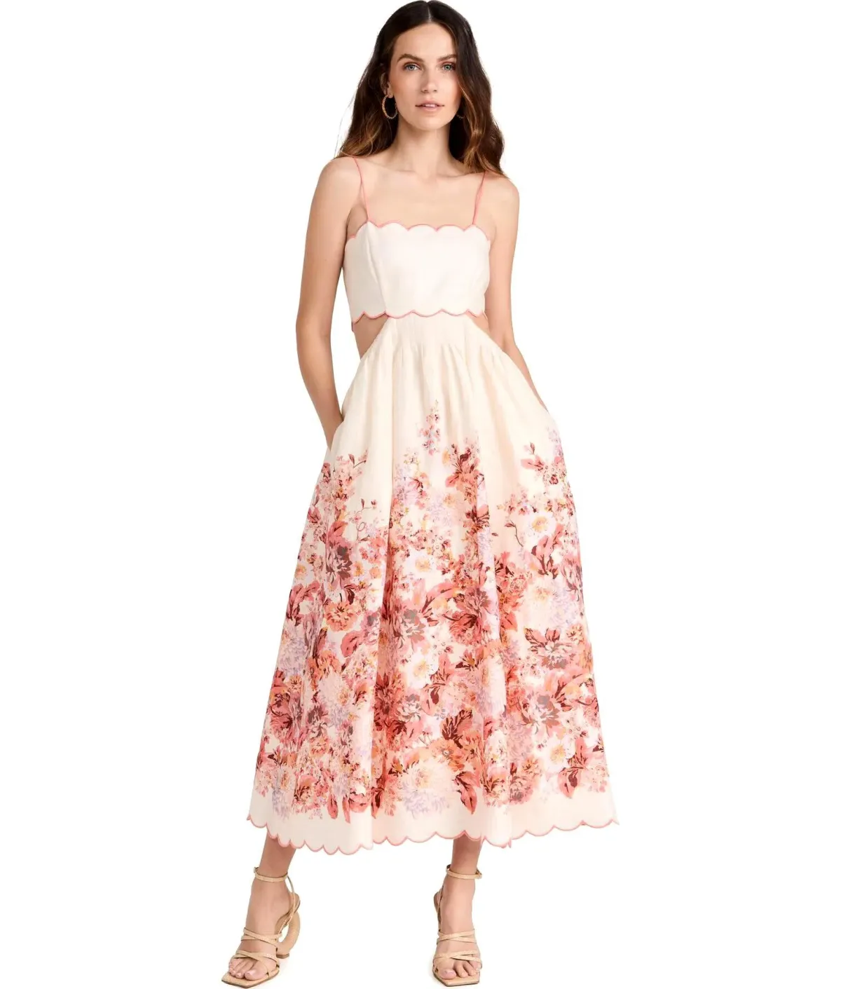 Zimmermann Devi Scallop Midi Dress Cream Floral Size 2 / AU 12 - Image 1