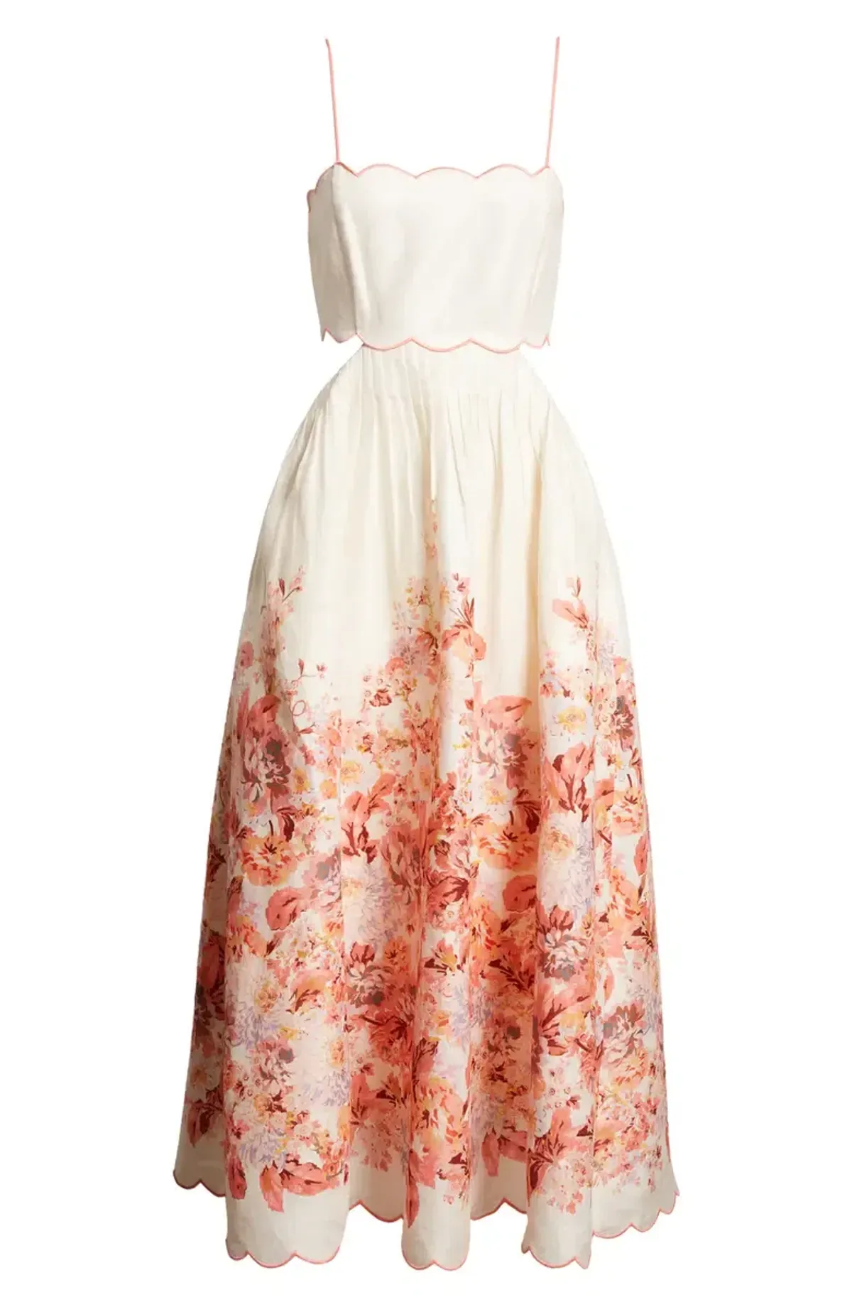 Zimmermann Devi Scallop Midi Dress Cream Floral Size 2 / AU 12 - Image 2