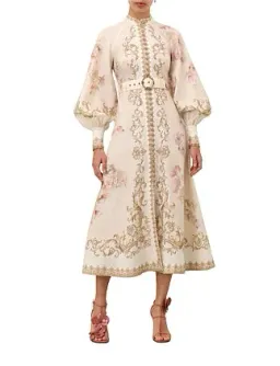 Zimmernmann Hypnotic Buttoned Midi Dress Cream Peony for rent on The Volte - image 1