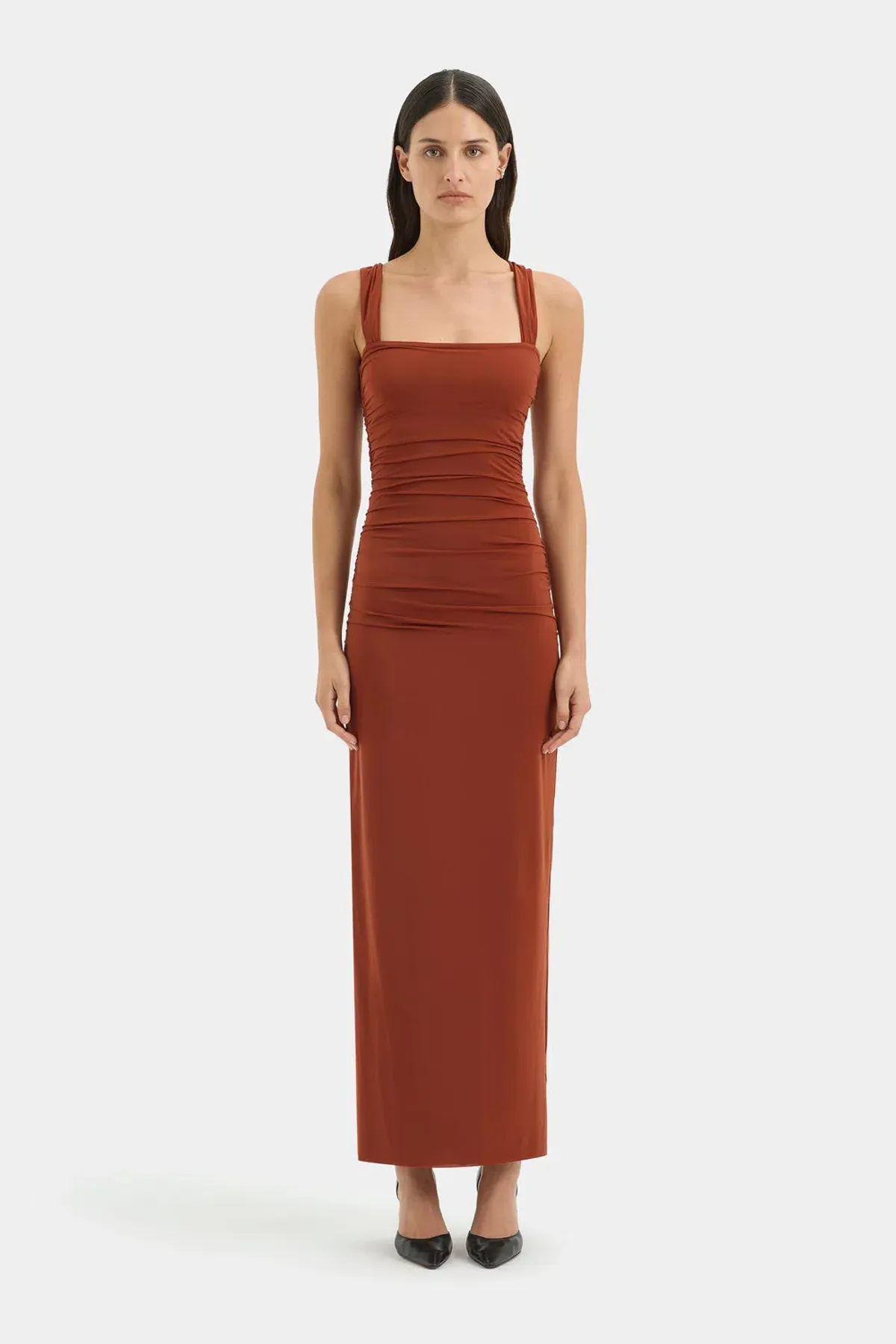 Sir the Label Rosseli The Rosseli Gathered Midi Dress in Rust Size 2/10 - Image 2