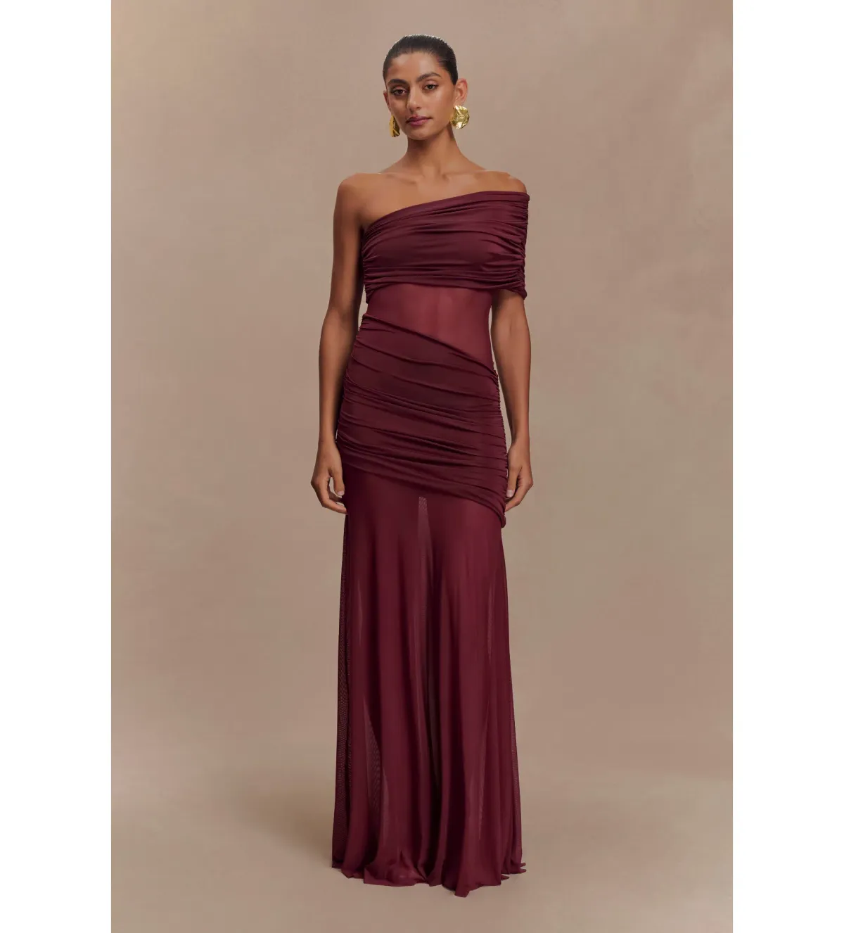 Meshki Dallas One Shoulder Mesh Maxi Dress Burgundy Size 8 - Image 1