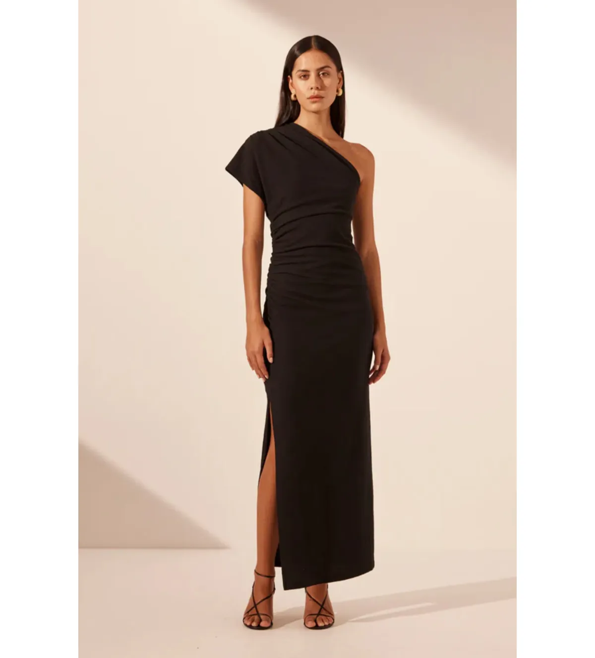 Shona Joy Beau Asymmetrical Midi Dress Black Size 12 - Image 1