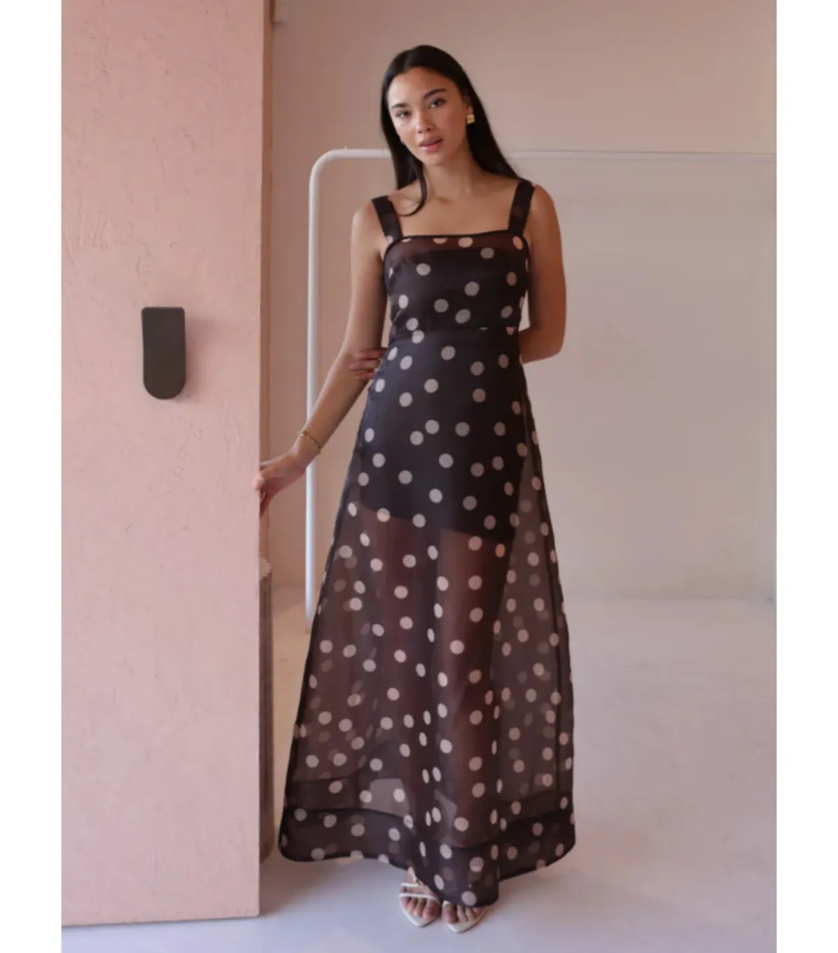 By Nicola Goldie Maxi Dress Chocolate Polka Size AU 8 - Image 4