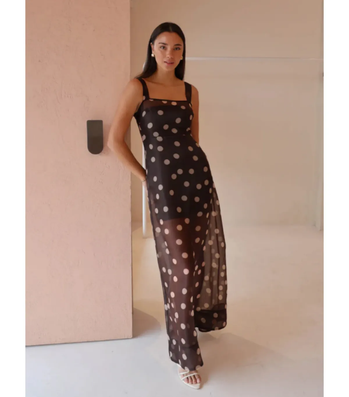 By Nicola Goldie Maxi Dress Chocolate Polka Size AU 8 - Image 2