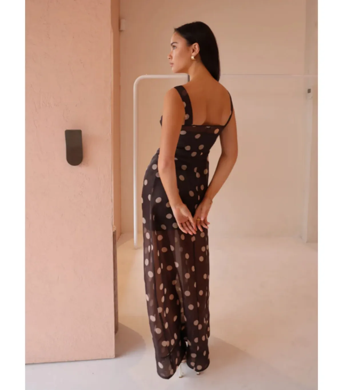 By Nicola Goldie Maxi Dress Chocolate Polka Size AU 8 - Image 5