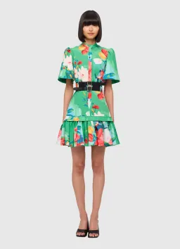 Leo Lin Florescence Shirt Mini Dress Lily Pad Green Size AU 12 for rent on The Volte - image 1