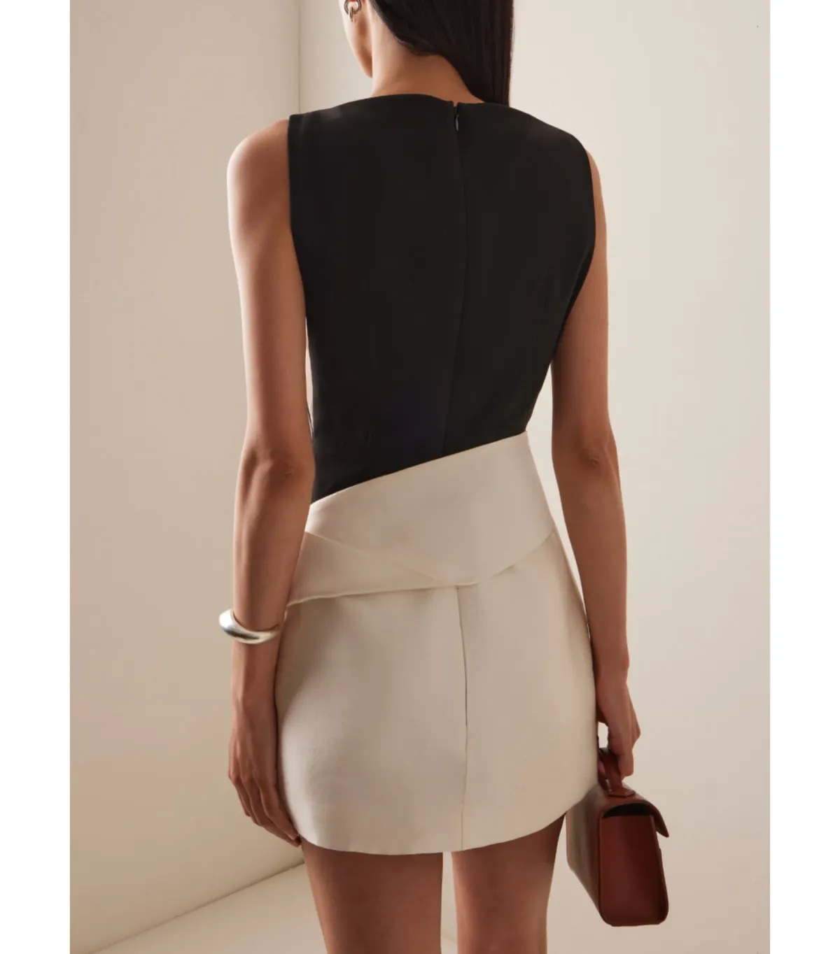 Rachel Gilbert Rikki Foldover Stretch-crepe Mini Dress in Black/White Size AU 12 - Image 3